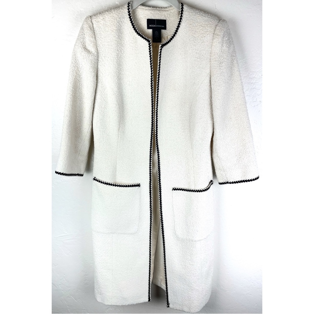Moda International Womens Size 2 Open Front Ivory Textured 3/4 sleeve